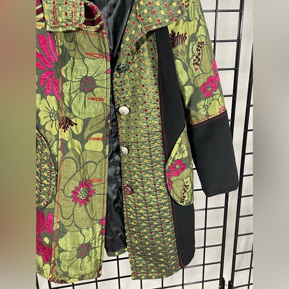 Vintage lulu h floral iridescent green unique coat button down size m - Picture 6 of 16